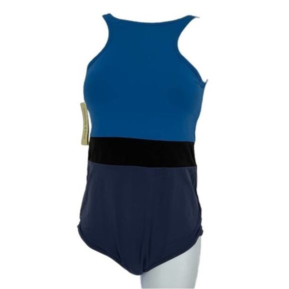 Swimsuit Racer Back Zip One Piece in Cobalt and Navy Size Small Long - Picture 1 of 6